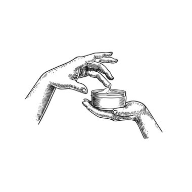 Elde Krem Tüp, El Çekimi Vektör, Grafik Tarzı, Çizgi Film İllüstrasyonu, Siyah ve Beyaz, Skeç Tarzı, Beyaz Arkaplanda İzole Edilmiş