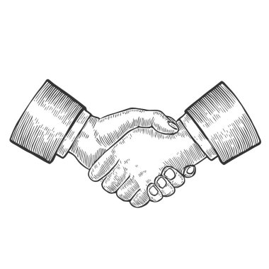 Handshake, Hand-Drawn Vector, Graphic Style, Cartoon Illustration, Black and White clipart