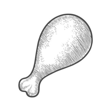 Lezzetli Kızarmış Tavuk, El Tarzı Vektör, Grafik Tarzı, Çizgi Film İllüzyonu, Siyah ve Beyaz, Skeç Tarzı, Beyaz Arkaplanda İzole Edilmiş