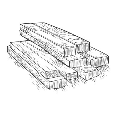 Yapım için Ağaç ve Ahşap Kalaslar, El Çizimi Vektörü, Grafik Tarzı, Çizgi Film İllüstrasyonu, Siyah ve Beyaz, Skeç Tarzı, Beyaz Arkaplanda İzole Edilmiş