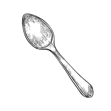 Kaşık, El Çizimi Vektörü, Grafik Tarzı, Çizgi Film İllüstrasyonu, Siyah ve Beyaz, Skeç Tarzı, Beyaz Arkaplanda İzole Edilmiş