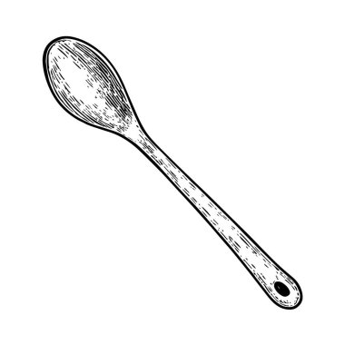 Kaşık, El Çizimi Vektörü, Grafik Tarzı, Çizgi Film İllüstrasyonu, Siyah ve Beyaz, Skeç Tarzı, Beyaz Arkaplanda İzole Edilmiş