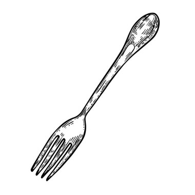 Çatal, El Çizimi Vektörü, Grafik Tarzı, Çizgi Film İllüstrasyonu, Siyah ve Beyaz, Skeç Tarzı, Beyaz Arkaplanda İzole Edilmiş