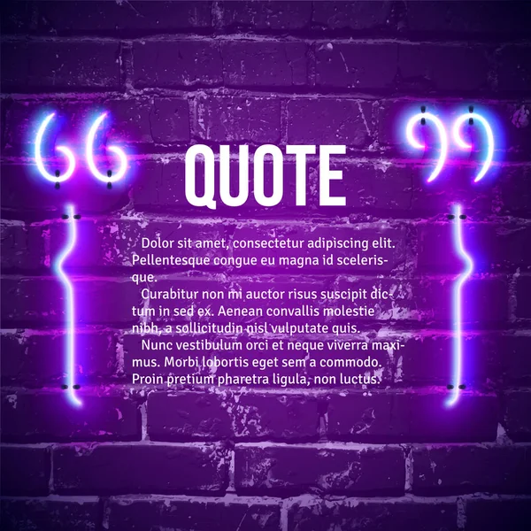 Retro Hipster Neon Quote Marks Wall — Stock Vector