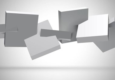 Beyaz küplerin hareket halinde olduğu soyut 3B arkaplan