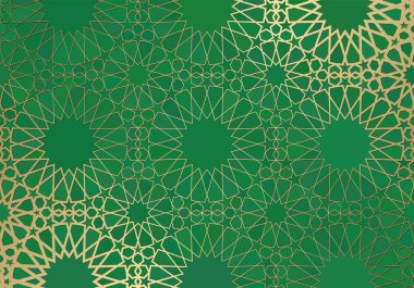 İslami süslemeli soyut arkaplan, Arap geometrik dokusu. Renkli arkaplanda boyalı cam tarzıyla altın kaplamalı motif.