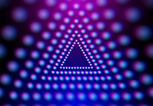 紫罗兰色背景下带有发光光栅格的抽象霓虹灯三角形 — 图库矢量图片