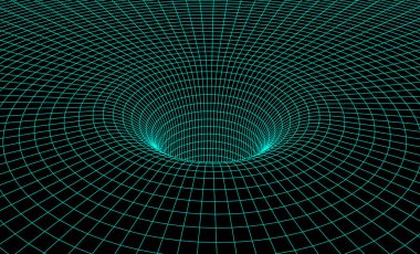 Bilimsel sunum veya soyut arkaplan için yerçekimi şemasına sahip kara delik şeması