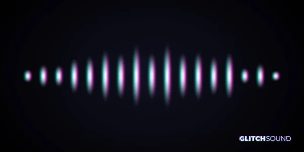 音楽音量のピークとぼやけた線の振動波形に対する色のグリッチ効果を持つオーディオまたはサウンドの波 — ストックベクタ