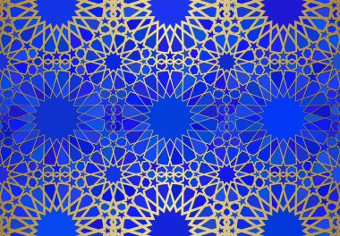 İslami süslemeli soyut arkaplan, Arap geometrik dokusu. Renkli arkaplanda boyalı cam tarzıyla altın kaplamalı motif.