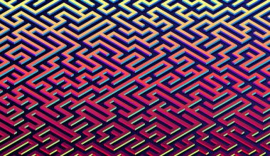 Mobil kilit ekranı, poster veya duvar kağıdı için canlı renkli labirente sahip labirent desenleri soyut arkaplan