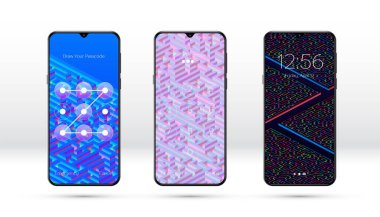 Soyut labirent ya da labirent desenli ve çeşitli parola giriş seçenekleriyle akıllı telefon kilitli ekran arkaplanı