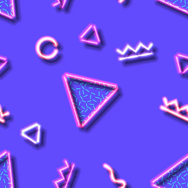Neon Απρόσκοπτη Μοτίβο Και Στυλ Αφηρημένα Σχήματα Λαμπερό Μωβ Φόντο — Διανυσματικό Αρχείο