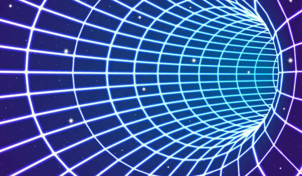 Neonový Tunel Vesmíru Stylovými Lazurovými Liniemi Let Pro Futuristický Plakát — Stockový vektor