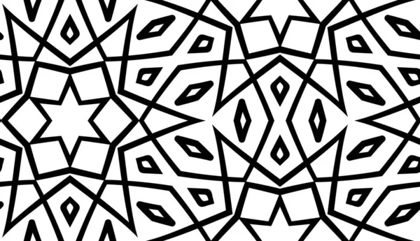 Motif Sans Couture Noir Blanc Avec Ornement Carrelé Floral Géométrique — Image vectorielle