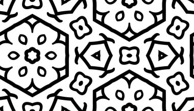 Çiçekli ve geometrik fayanslı siyah ve beyaz desenli