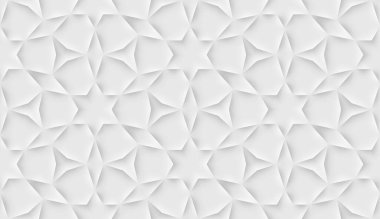 Origami tarzında gölgelerden ve ışıklardan yapılmış çiçeklerle süslenmiş kusursuz İslami desenler. Beyaz Arapça arkaplan