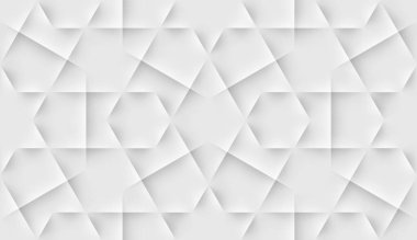 Origami tarzında gölgelerden ve ışıklardan yapılmış çiçeklerle süslenmiş kusursuz İslami desenler. Beyaz Arapça arkaplan