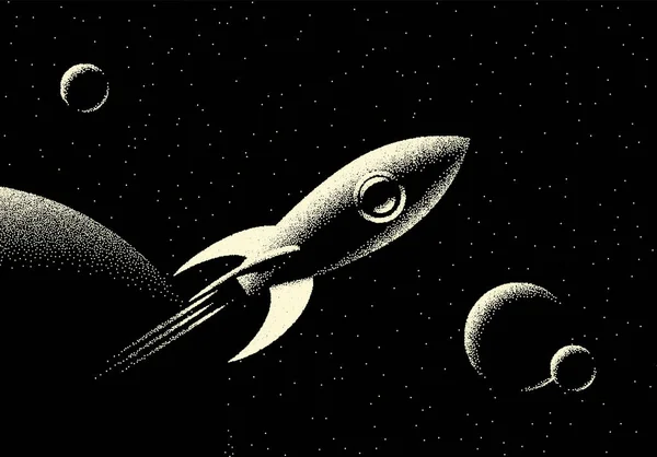 以复古风格的涂鸦制作的行星 火箭和恒星景观的太空景观 — 图库矢量图片