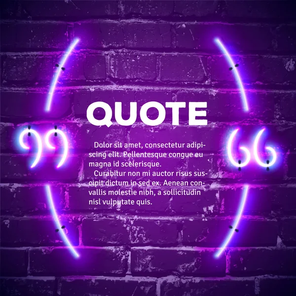 Retro Hipster Neon Quote Marks Wall — Stock Vector