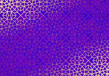 İslami süslemeli soyut arkaplan, Arap geometrik dokusu. Renkli arkaplanda boyalı cam tarzıyla altın kaplamalı motif.