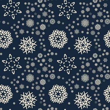 Noel kar taneleri, kış tatili süslemeleri için kusursuz desenli doğal uyum içinde dağınık kar eşliğinde.