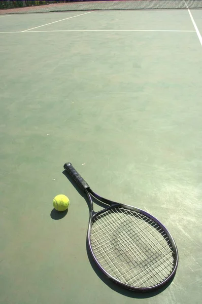 Raquette Tennis Balle Dans Court — Photo