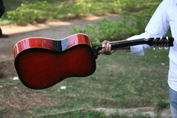 Músico Con Guitarra Parque —  Fotos de Stock