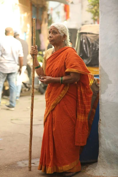 stock image Indian Old women on road Hyderabad India 5th Dec 2022