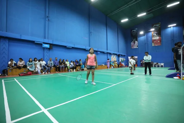 stock image Girl playing Badminton indoor hall Hyderabad India 5th Dec 2022