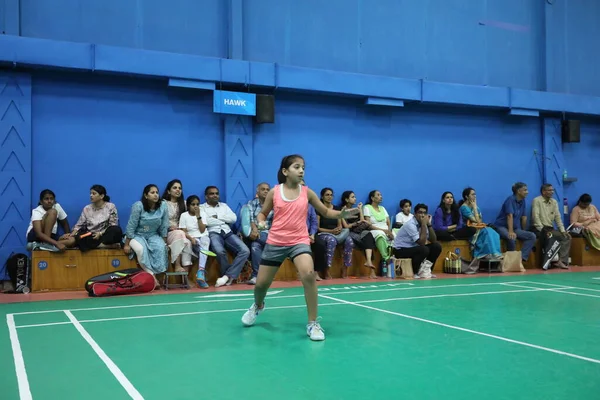 stock image Girl playing Badminton indoor hall Hyderabad India 5th Dec 2022