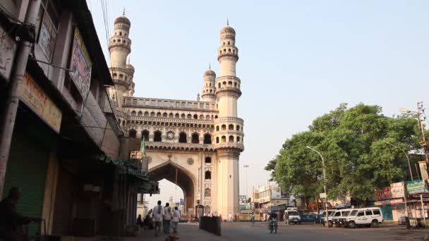 Patrimonio Construcción Charminar Hyderabad India — Vídeos de Stock