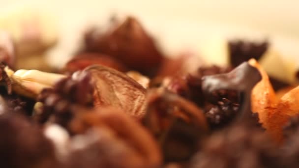 Ινδική Φαρμακούχα Ξηρά Φρούτα Closeup — Αρχείο Βίντεο