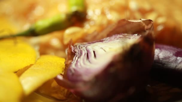 Zbliżenie Strzał Cebuli Warzywnej — Wideo stockowe
