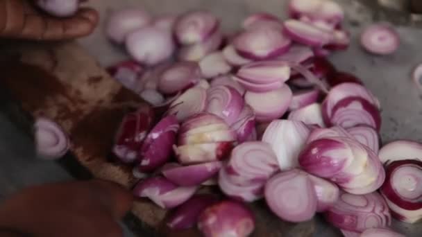 Detailní Záběr Zeleninové Cibule — Stock video