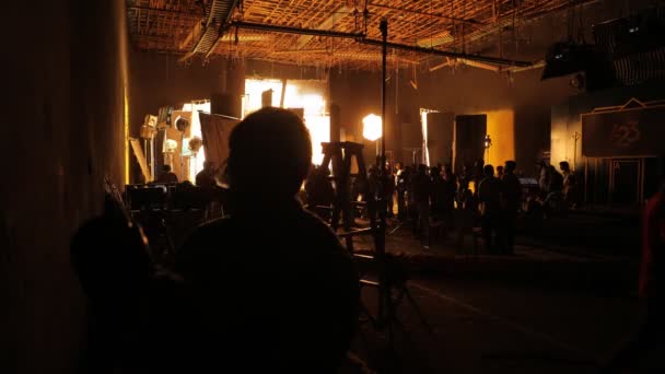 Filmcrew Silhouette Bei Der Arbeit Juli 2023 Hyderabad Indien — Stockvideo