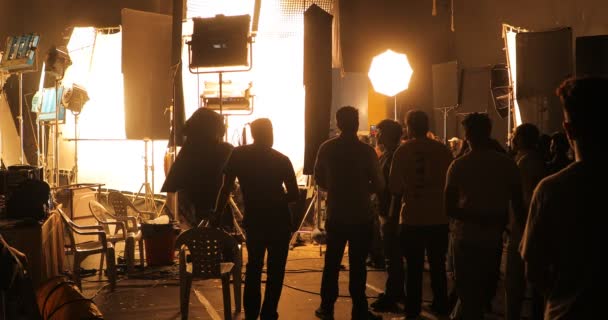 Film Crew Silhuett Jobbet Juli 2023 Hyderabad Indien — Stockvideo