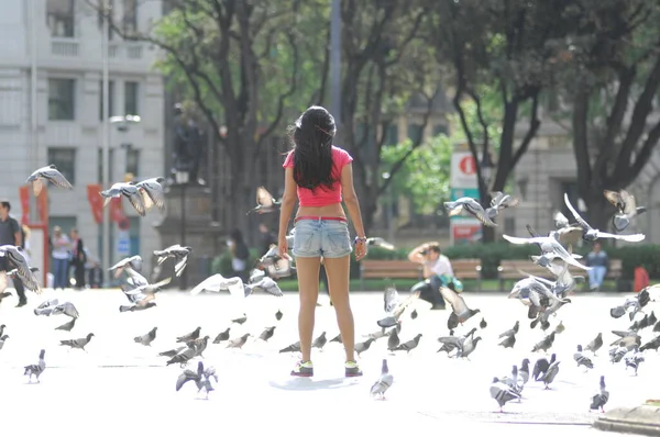Güvercinli Seksi Kadın Arka Görünümü — Stok fotoğraf