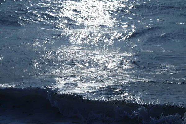 Ocean Waves Sea Water Storm Natten Månskenet — Stockfoto