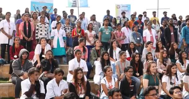 Estudiantes Indios Auditorio Aire Libre Marzo 2024 Hyderabad India — Vídeo de stock