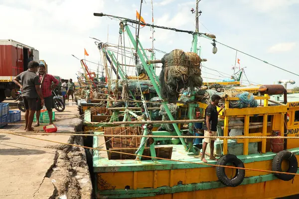 stock image Indian Fishermen at work 5th July 2024 Kakinada India