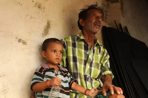 stock image Indian Father and child Hyderabad India 5th July 2024