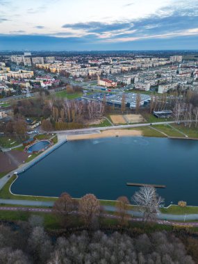 Public park called Lewityn in Pabianice City - view from drone