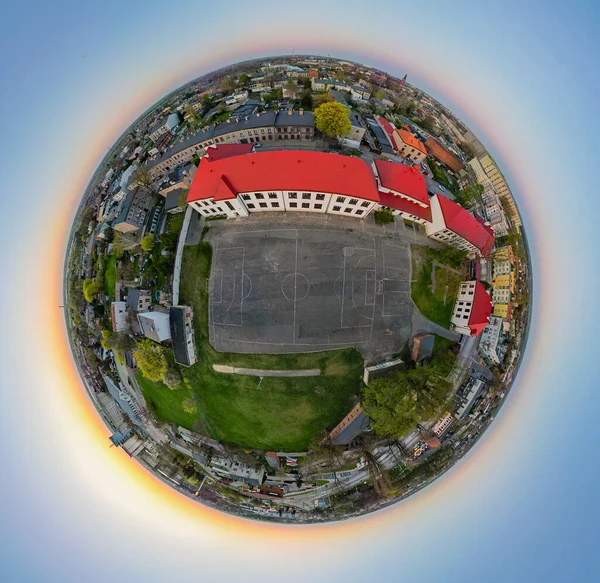 Vista Para Cidade Pabianice Partir Drone Pôr Sol — Fotografia de Stock