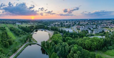 Public park called Lewityn in Pabianice City - view from drone