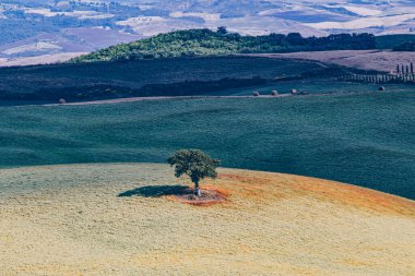 İtalya 'daki güzel Toskana (Toskana) manzara - Val D' Orcia Vadisi