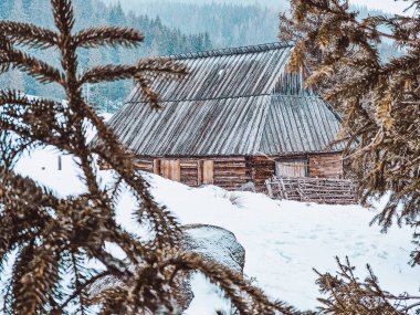 Kışın Polonya 'da Shepherd' ın kulübesi Tatras 'ta.