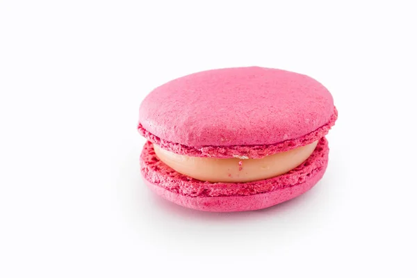 Pink French Macaroon Isolated White Background Tasty Colourful Macaroons Cookie — Stock Photo, Image