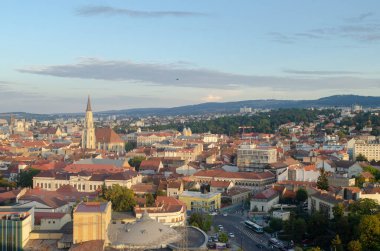 Hava görüntüleme, Cluj-Napoca şehri, Eski kasaba merkezi, Romanya, Transilvanya gezisi