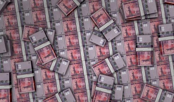 ウガンダのお金スリリングお金パック3Dイラスト Ugxバンクノートバンドルスタック 経済危機 ビジネスの成功 負債の概念 — ストック写真